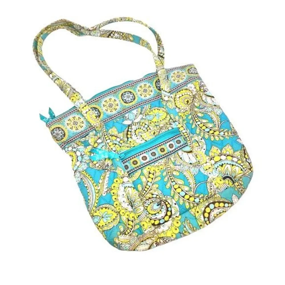 Vera Bradley Retired Peacock Turquoise Floral Quilted Fabric Tote Bag 12